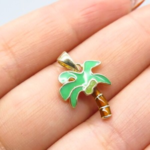 Authentic 925 Sterling Silver Gold Plated Enamel Palm Tree Pendant