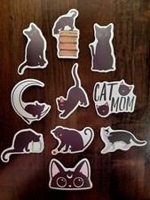 STICKERS x 10 Black Cats Kitten Cartoon Cat Mom Kitty Book Moon Face FEBE2