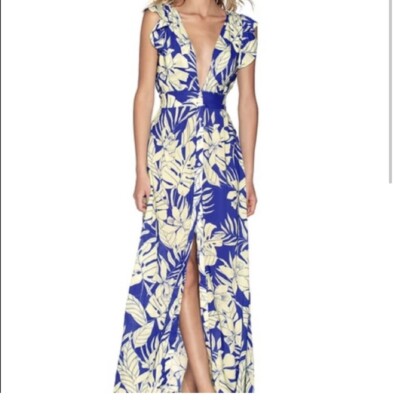 strapless open back dress Tropical Palm Printed Black Maxi Dress - Resort Fashion