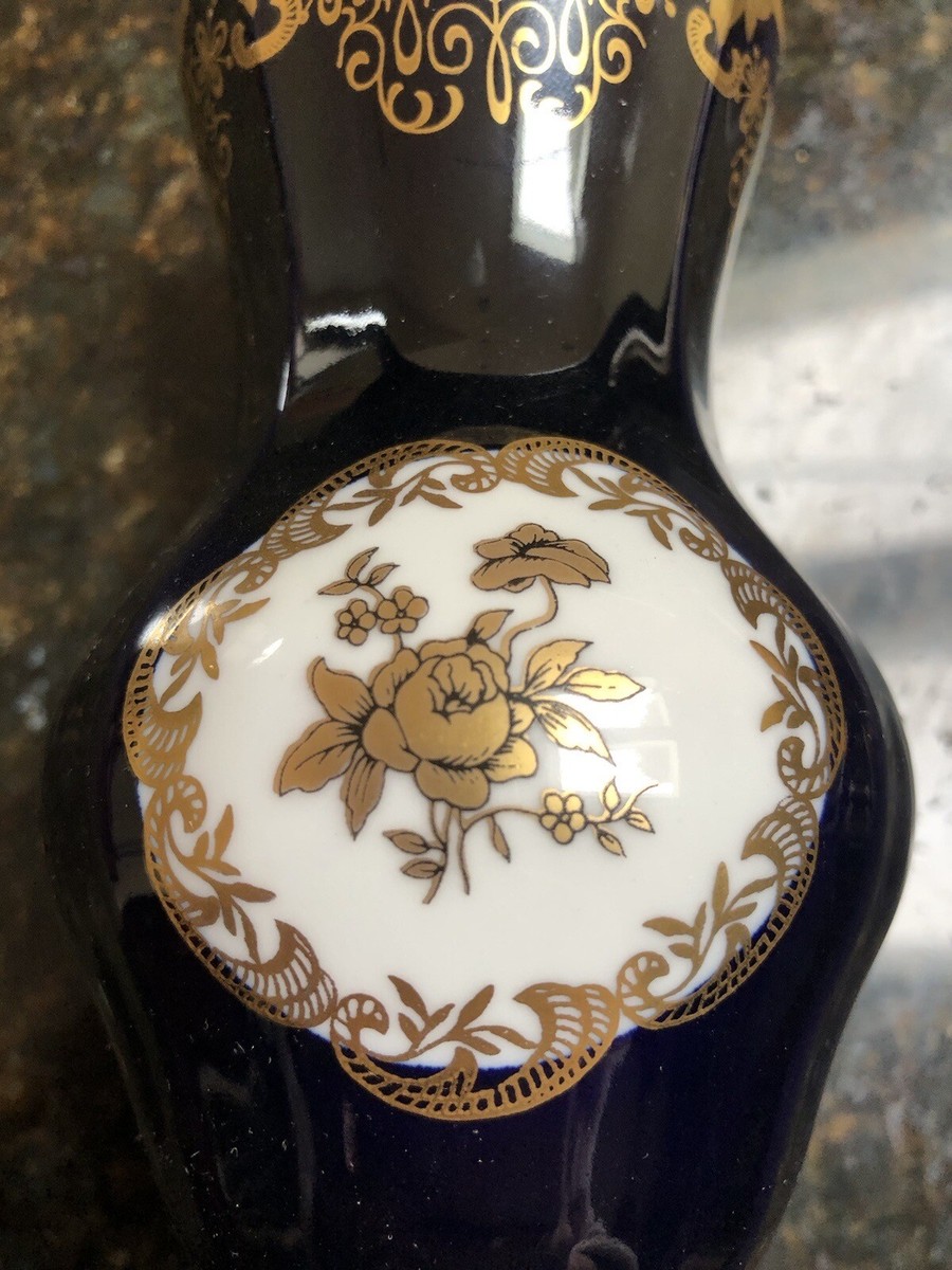 Set Of 2 New WEIMAR PORZELLAN Echt Kobalt Blue Gold Floral 5.5