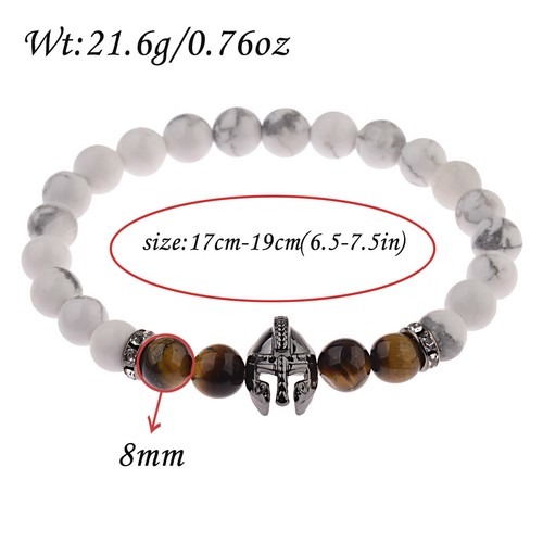 Men Natural Stone Gold Silver Spartan Helmet Beaded Charm Bracelet Bangle Gifts - Picture 83 of 93