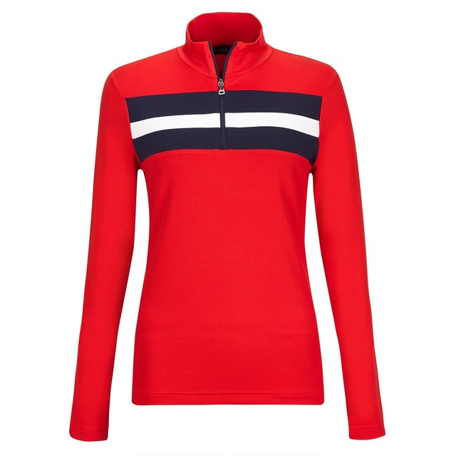 NWT Golfino Ladies Retro Sport Troyer Scarlet Golf 1/4 Zip 4339722 368