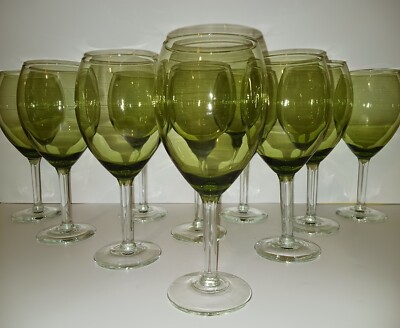 Set of 10 Olive Green w/ Clear Stem Large Balloon Style Wine Glasses  -Set/Lot | eBay