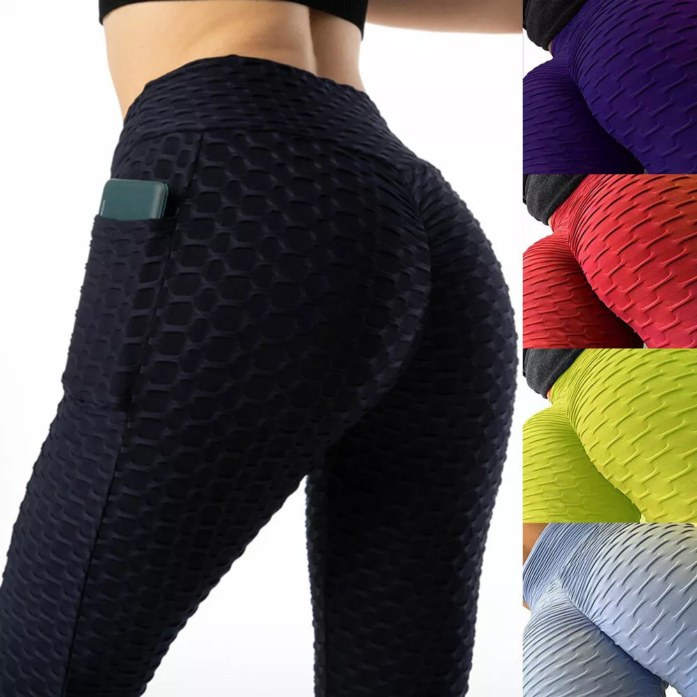 Women Anti Cellulite High Waist Yoga Pants Leggings Pocket Workout Gym Trousers