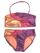 Justice Girls 2pc Swim Suit Shimmery Pink Purple Orange Bikini