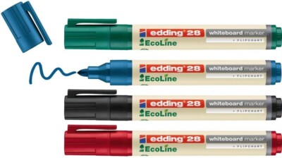 edding 28 Ecoline Whiteboardmarker  4x Whiteboard Stifte - Rundspitze Memoboard