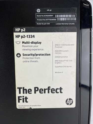 HP Pavilion P2-1334 MT AMD E1-1200 1.4GHz 6GB RAM No HDD No OS - Afbeelding 5 van 11