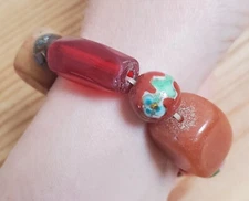 Handmade Bracelet Multicolor Stone Beads Chunky  Boho Art to Wear Stretch OSFM