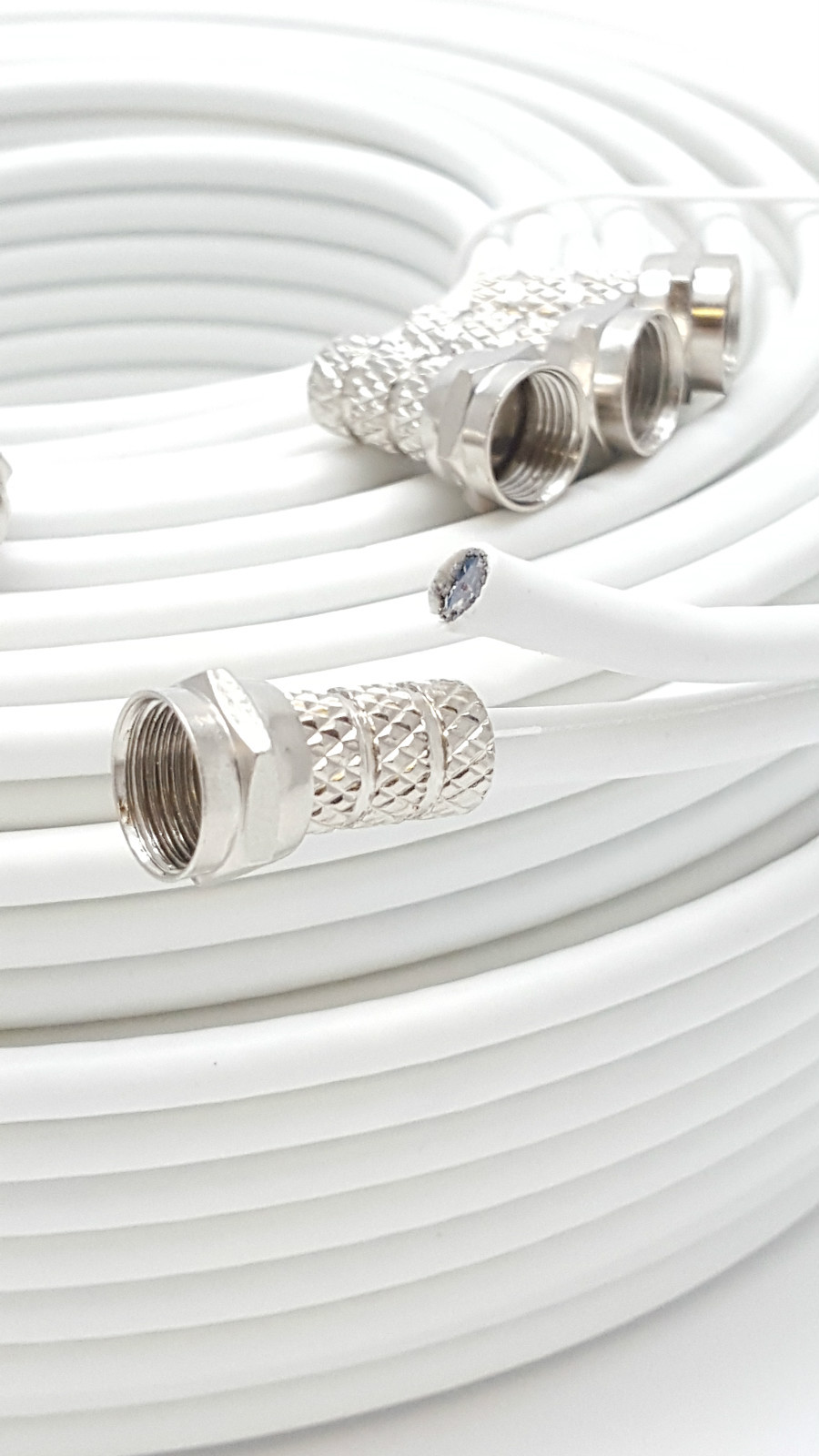 10m White TWIN Coaxial Satellite Extension Cable suitable for Sky Q, HD