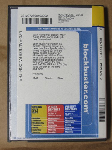 MALTESER FALKE (HUMPHREY BOGART) BLOCKBUSTER VIDEO DVD FILM LEIHKOFFER KOSTENLOS - Bild 2 von 5