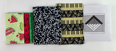 Music & Watermelon Log Cabin Quilt Block Small Kit (2 Blocks) Fabric & Pattern 