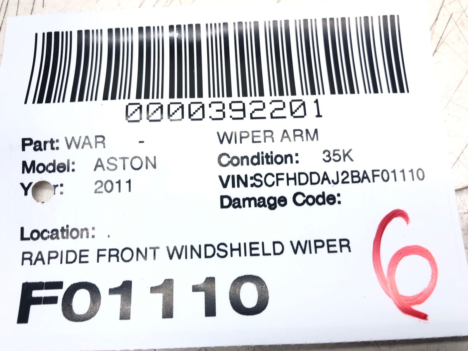 ASTON MARTIN RAPIDE FRONT WINDSHIELD WIPER ARM SET OEM
