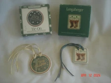 NICE LOT 2 BOXED LONGABERGER BASKET POTTERY TIE-ONS Merry Christmas 1997 & 1998