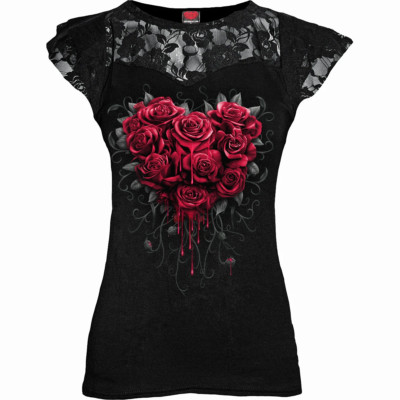 Spiral Direct Neu Blutendes Herz Spitze Mehrlagig Kappe Sleevetop /Gothic/ Rose
