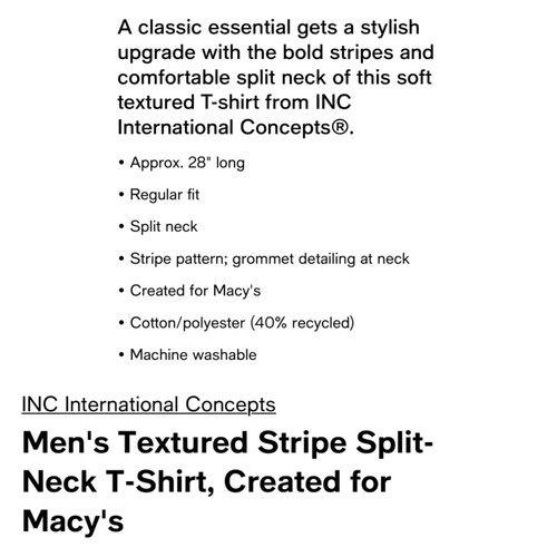 INC International Concepts Mens Size S Textured Stripe Split-Neck T-Shirt NWT - Picture 3 of 5