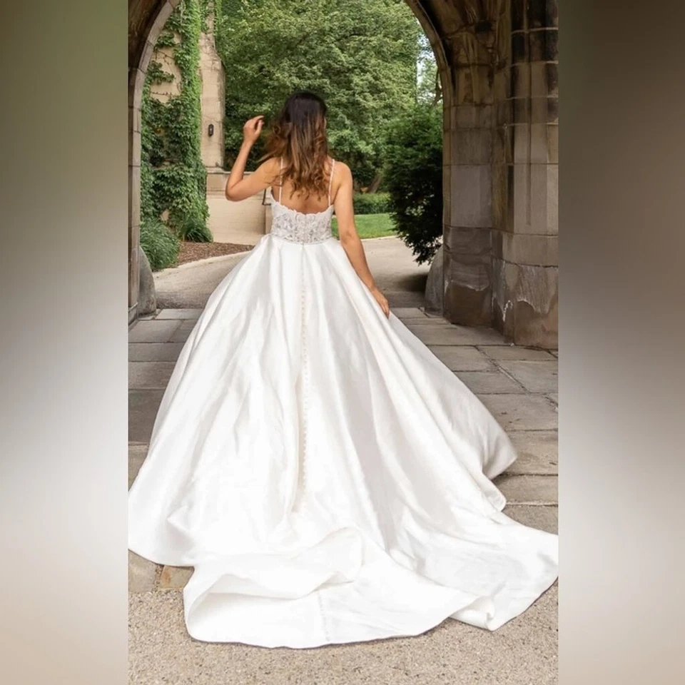 Essense of Australia Talla 14 VESTIDO DE FIESTA COMPLETO VESTIDO DE NOVIA Trane Cuentas Impresionante Foto 3 de 4