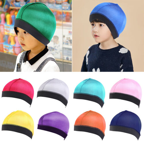 Kids Silky Dome Wave Cap Stocking Dome Caps Wide elastic band Solid Color - Picture 5 of 26