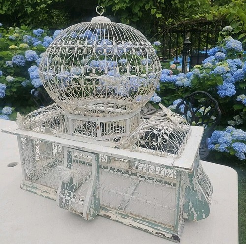 Antique Wood/Wire Victorian Style Bird Cage With Copula