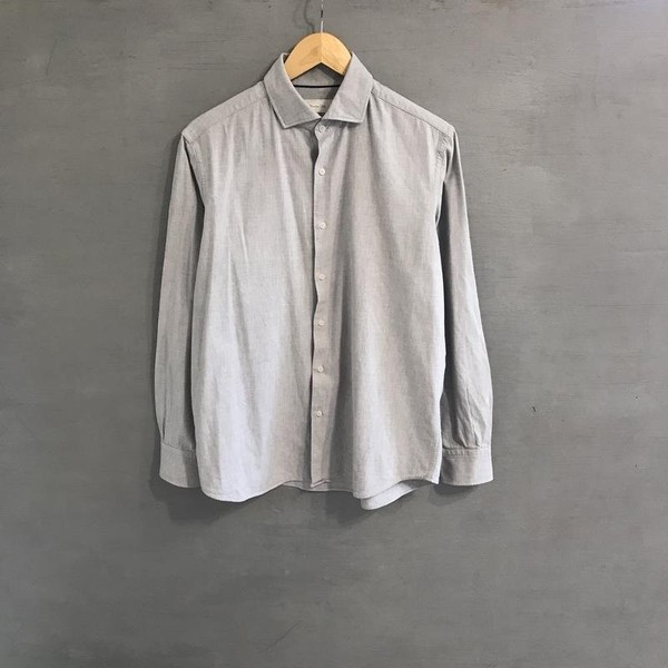 Men Massimo Dutti Shirt Grey Cotton L