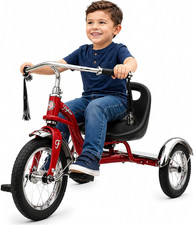 Kids Classic 3-Wheel Tricycle Outdoor Ride-On Toddlers Ages 2-4, Red Adjustabl
