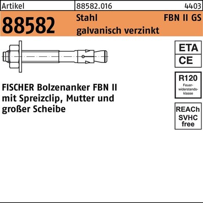fischer Bolzenanker R 88582 FBN II 12/180 GS Stahl galvanisch verzinkt galvan...