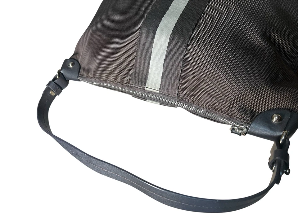 Bolso Bandolera Bally Nylon Rayas Marrón Auténtico Usado Foto 2 de 4
