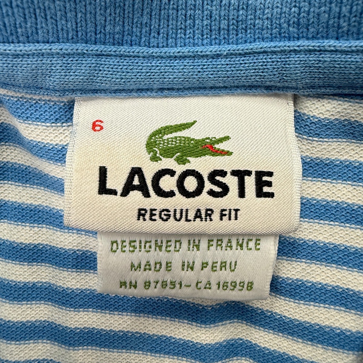 Lacoste Polo Shirt Men XL EU 6 Blue White Striped Regular Fit