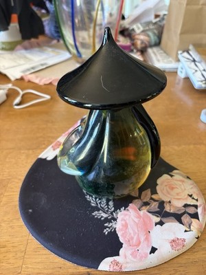 Oball Black Green, Blue, and Black Glass Paperweight, Murano Glass Italy