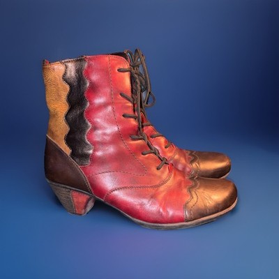 Remonte Rieker Ankle Steam Punk Boots Women s US 81/2 8717400268  (40)  Red & Br