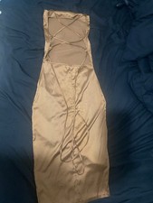 NWT! ASOS Satin One Shoulder Strappy Taupe Midi Dress With Slit Size US small