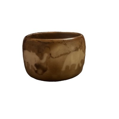 Vintage Carved Buffalo Horn Bangle Bracelet with Elephant Inlay