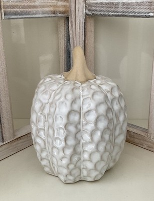 Deko Figur Kürbis Pumpkin Keramik Muster Dellen Naturfarben Herbst Landhaus