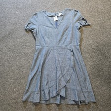 J Crew Dress Womens Size 14 Blue Chambray Faux Wrap Short Sleeve Casual Preppy