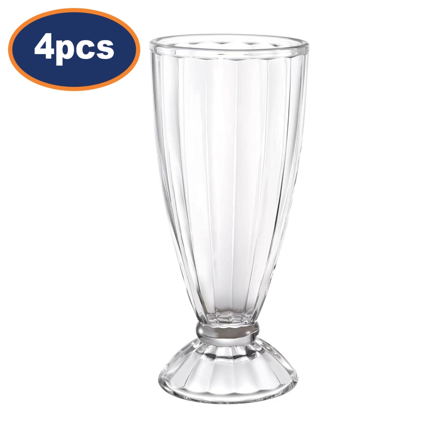 Milkshake Glass Knickerbocker Sundae Ice Cream Dessert Clear Round 340ml 4Pcs