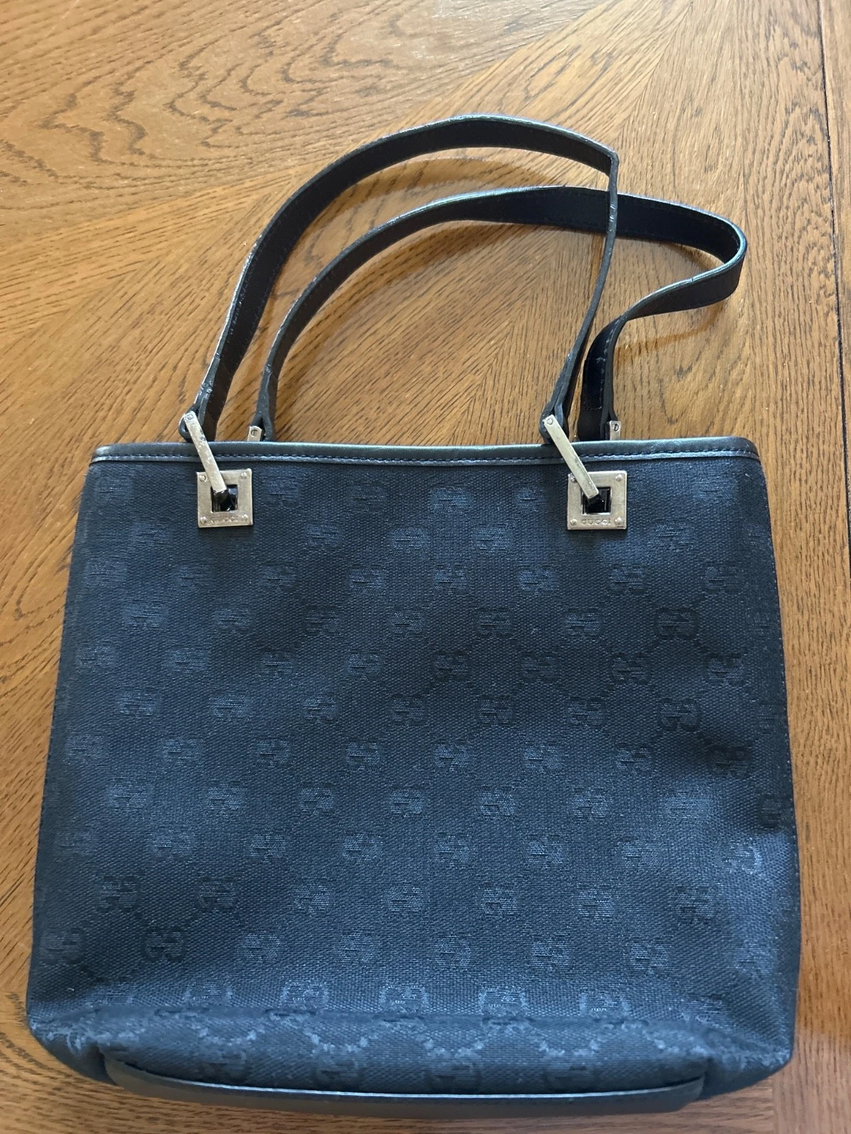 Gucci GG Canvas Tote Bag Black Authentic Designer Handbag Purse Classic