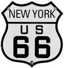 VINTAGE US ROUTE 66 NEW YORK PORCELAIN METAL HIGHWAY SIGN GAS NY OIL ROAD SHIELD