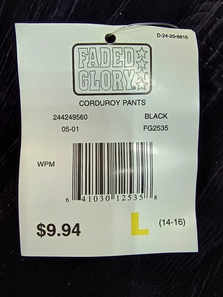 Lot of 5 Faded Glory Pull On Cargo Cord Pant Yth L 14-16 Black Elastic Waist NWT - Image 4 of 4