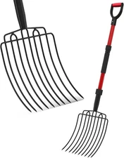 Pitch Fork for Garden, Wide Pitchfork with 10 Metal Tines,Heavy Duty Garden Fork