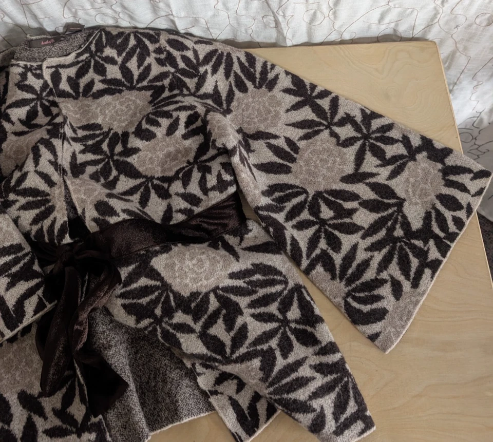 Chaqueta Cárdigan Brezo B Lana Terciopelo Corbata L Kimono Mangas Campana Marrón Chocolate Foto 4 de 4