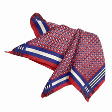 NWOT Zegna Red w Blue Paisley Print Silk Pocket Square Italy 13" missing label