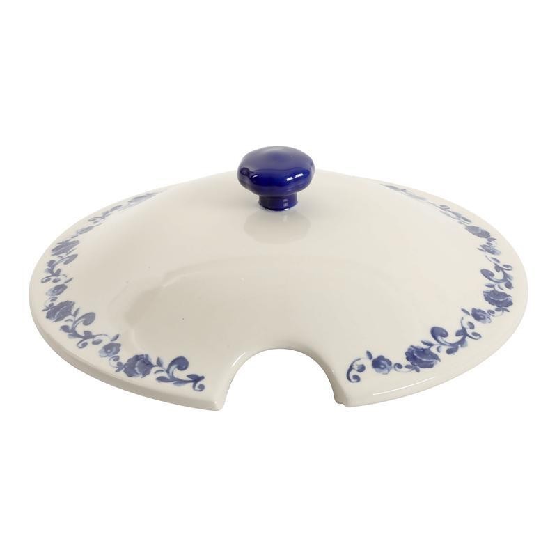Ceramic Soup Tureen W/ Ladle Vintage Floral Design Food Safe Serving Dish Blue