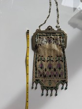 Vintage Gold Tone Metal Mesh Evening Purse Art Deco Style Chain Strap