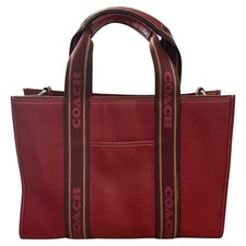 Coach Red Pebbled Leather Tote Bag Logo Accents Double Handles for Women