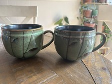 Beautiful Large Art Mugs Green 16oz Set Of 2