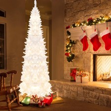 7FT Pre-Lit Slim Pencil Christmas Tree Full Artificial Tree w/ LED Lights