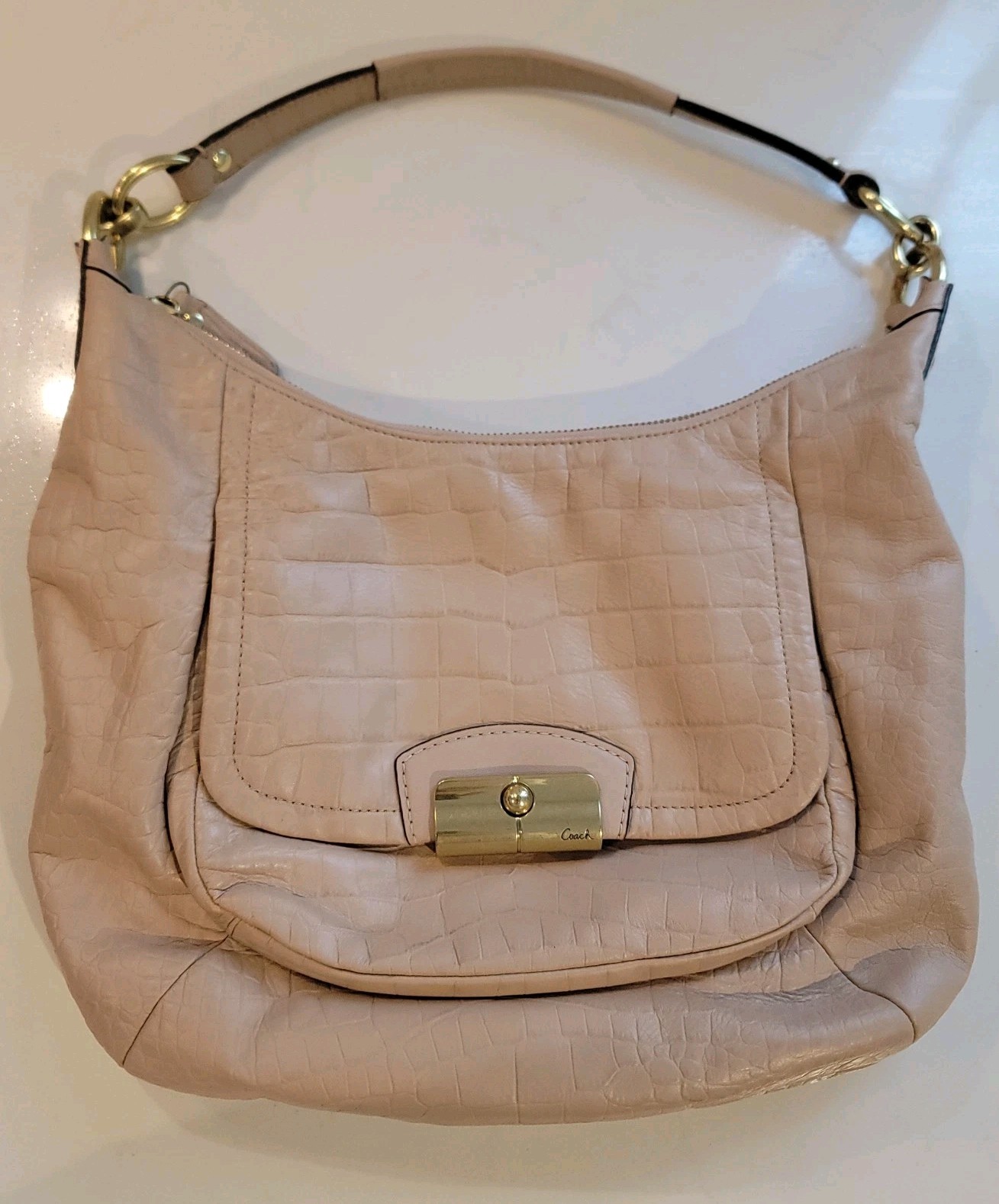 Coach Leather Kristin Hobo Bag • Croc Embossed Nude / Blush Pink Lining