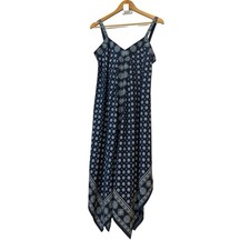 Michael Kors Casablanca Border Handkerchief Sleeveless Midi Dress Blue Sz M