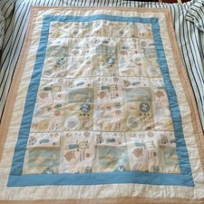 Reversible Unisex Cute Baby Bear Blue Tan Crib Quilt Pink Lime Green 50"X38"