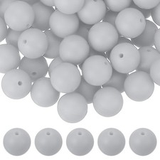 60 Pcs Silicone Beads, 15mm Bulk Beads for Keychain Making, Light Gray