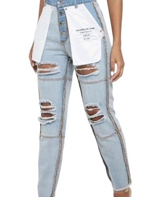 Manier De  Voir Distressed Inside Out Cotton Jeans Size 6 (Runs Small)